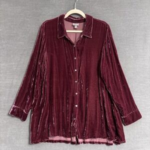J Jill Top Large Petite Burgundy Silk Velvet Velour Button Tunic Lagenlook Party